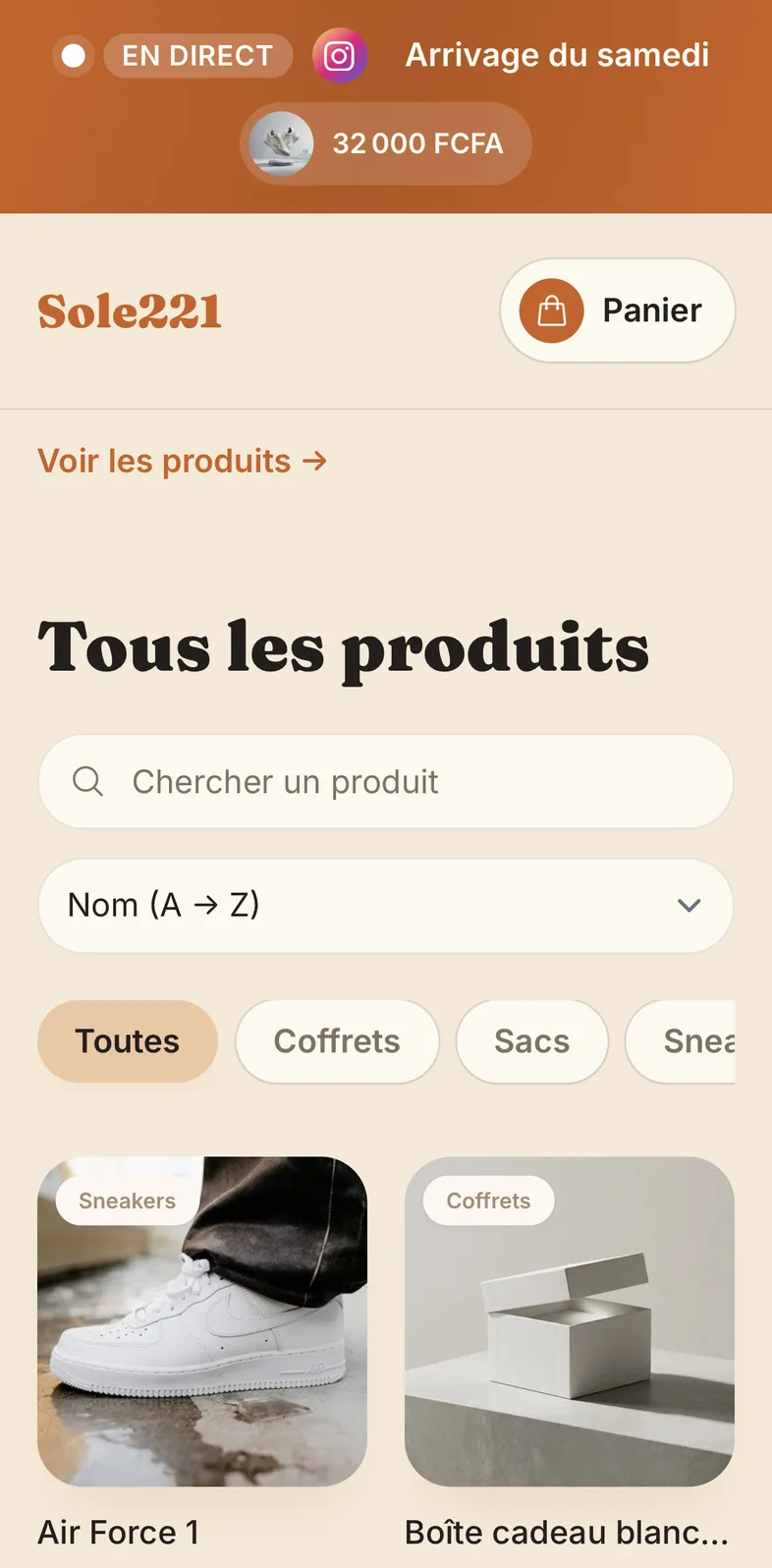 Le catalogue de la boutique Sole221 sur téléphone