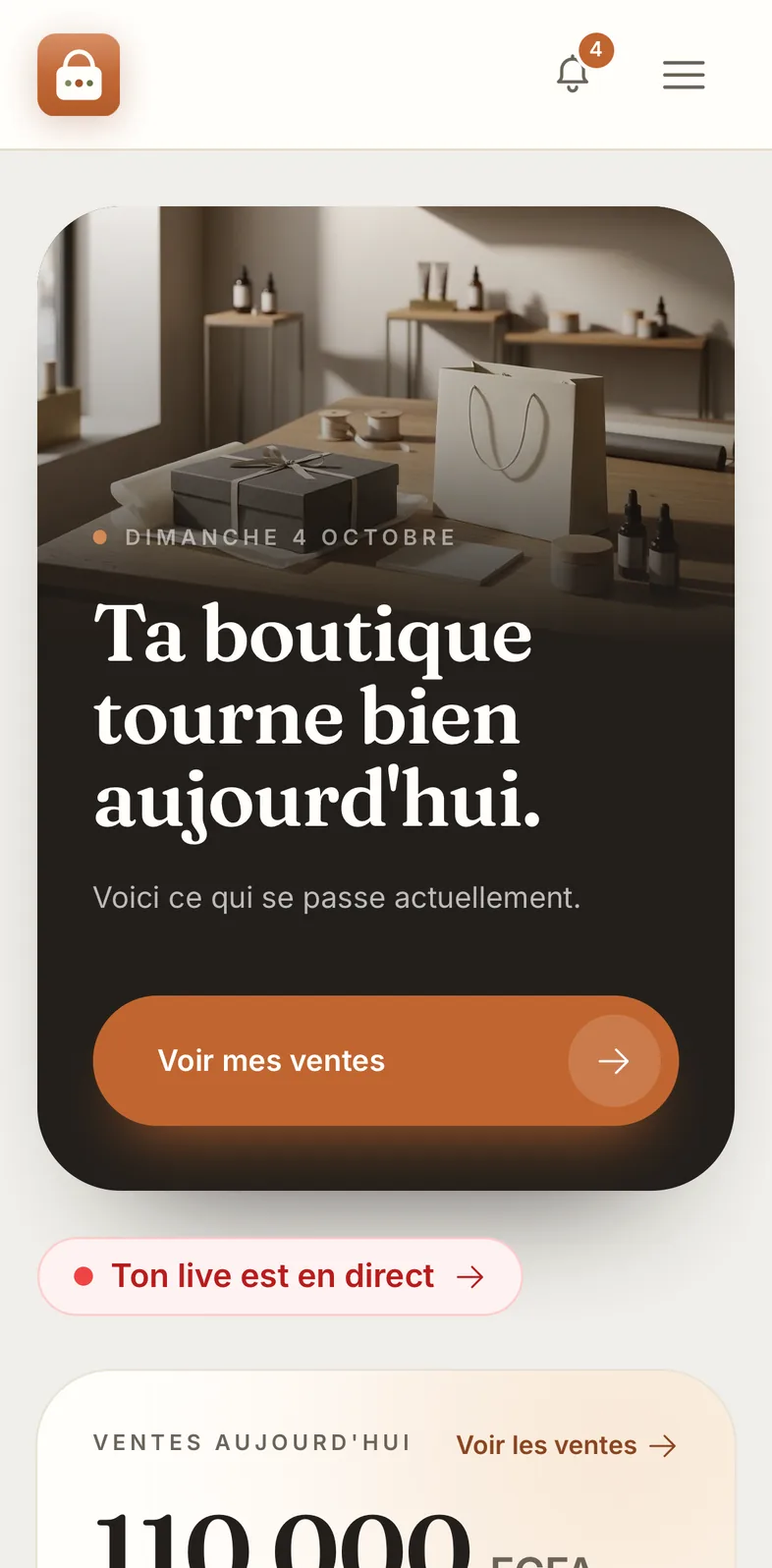 Le tableau de bord de Wetioo sur téléphone