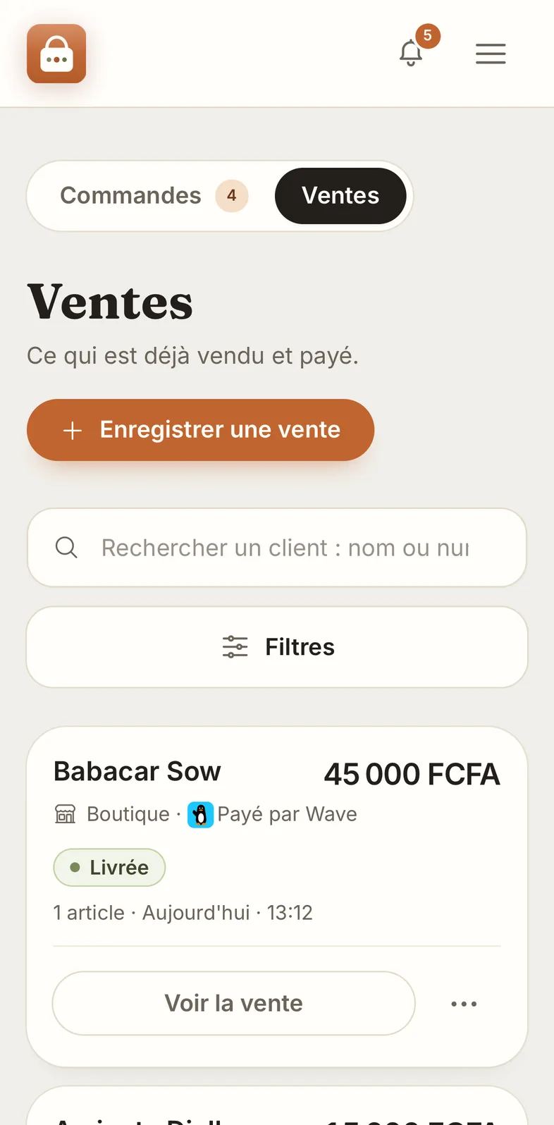 Payée, c'est une vente.